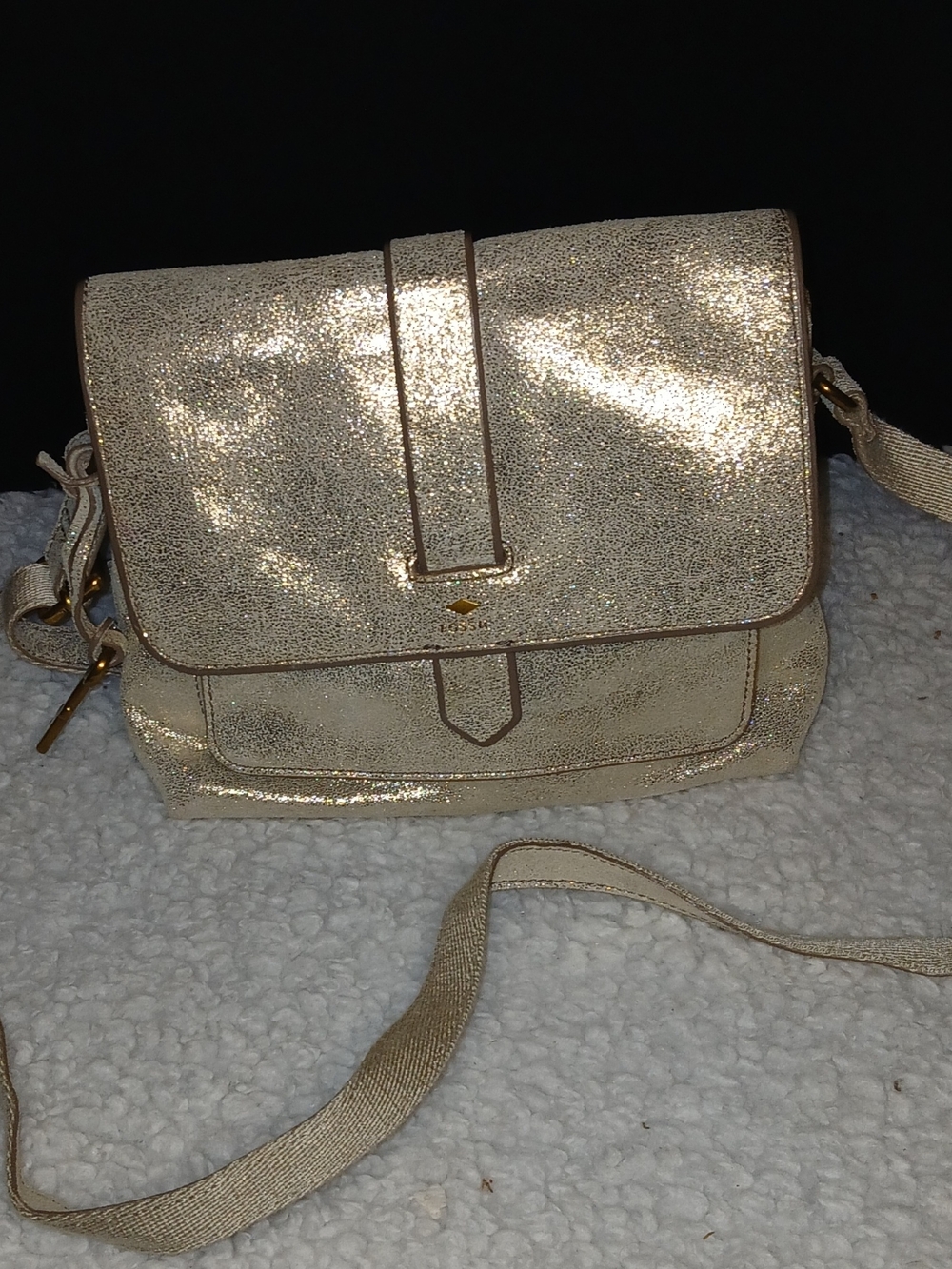 Fossil Gold Metallic Leather Crossbody Bag - Women